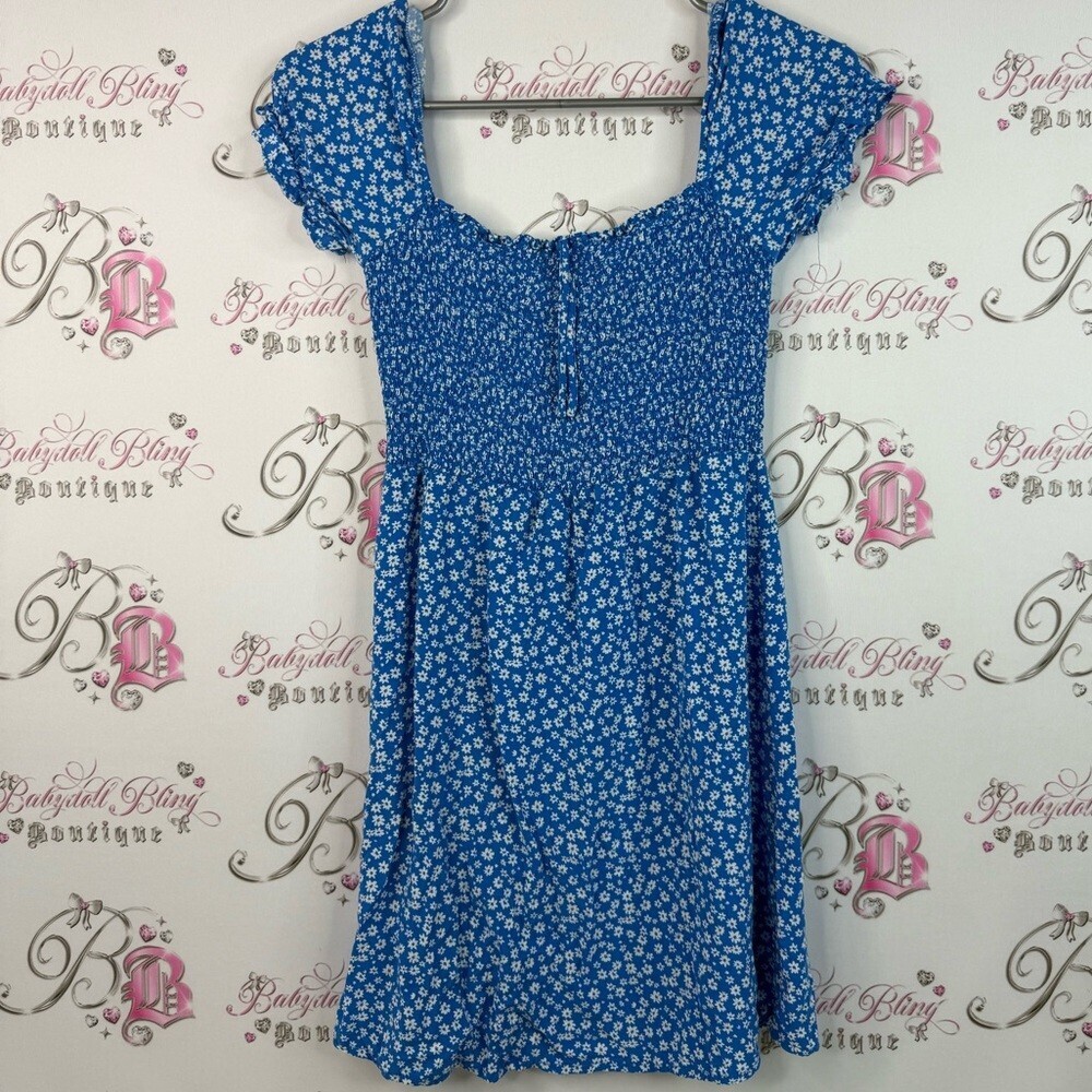 FB sister dress smocked flowers floral Charming Blue Floral flowy Dress